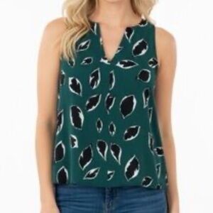 Loft Green Leaf Print Racerback Sleeveless Tank Blouse